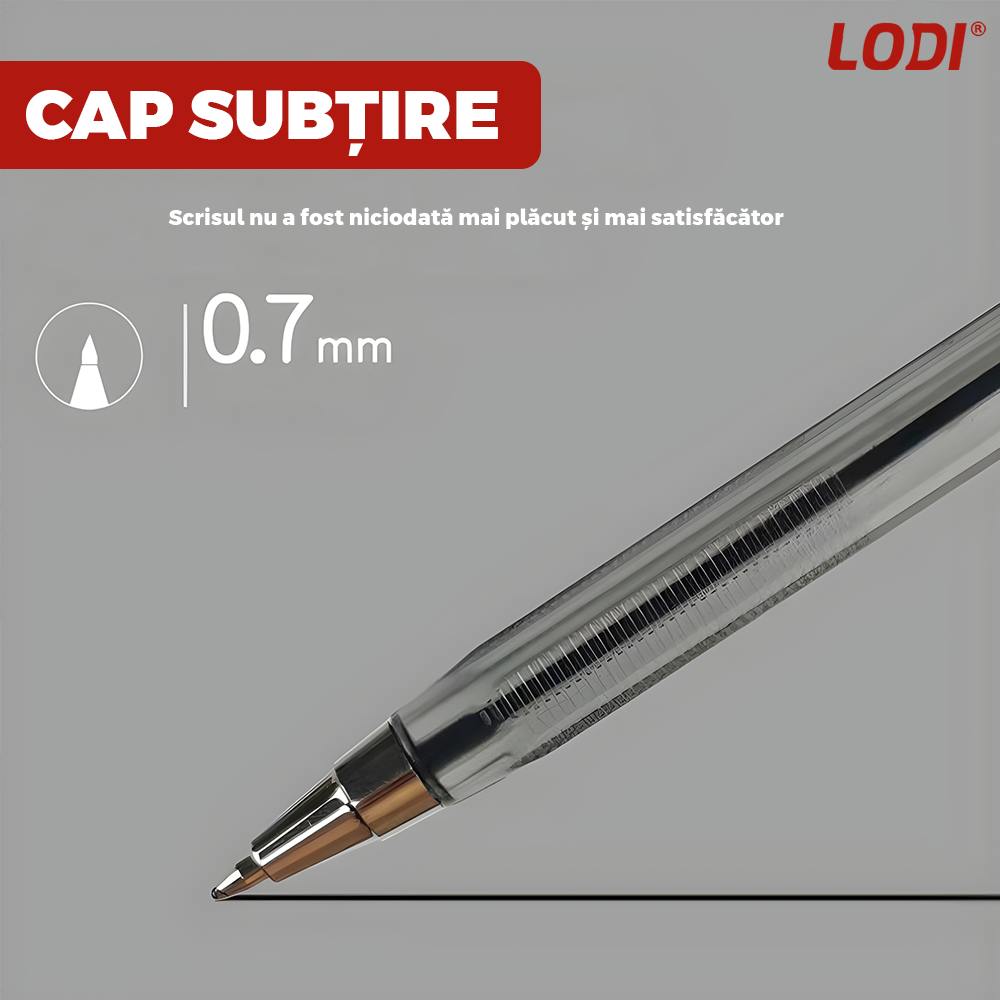 Set 50 de Pixuri Lodi1510, tip ballpoint, material rezistent, durabile, rezistente in timp, cap 0.7 mm, scriere neteda cu uscare rapida, cu capac, corp de plastic, rosu