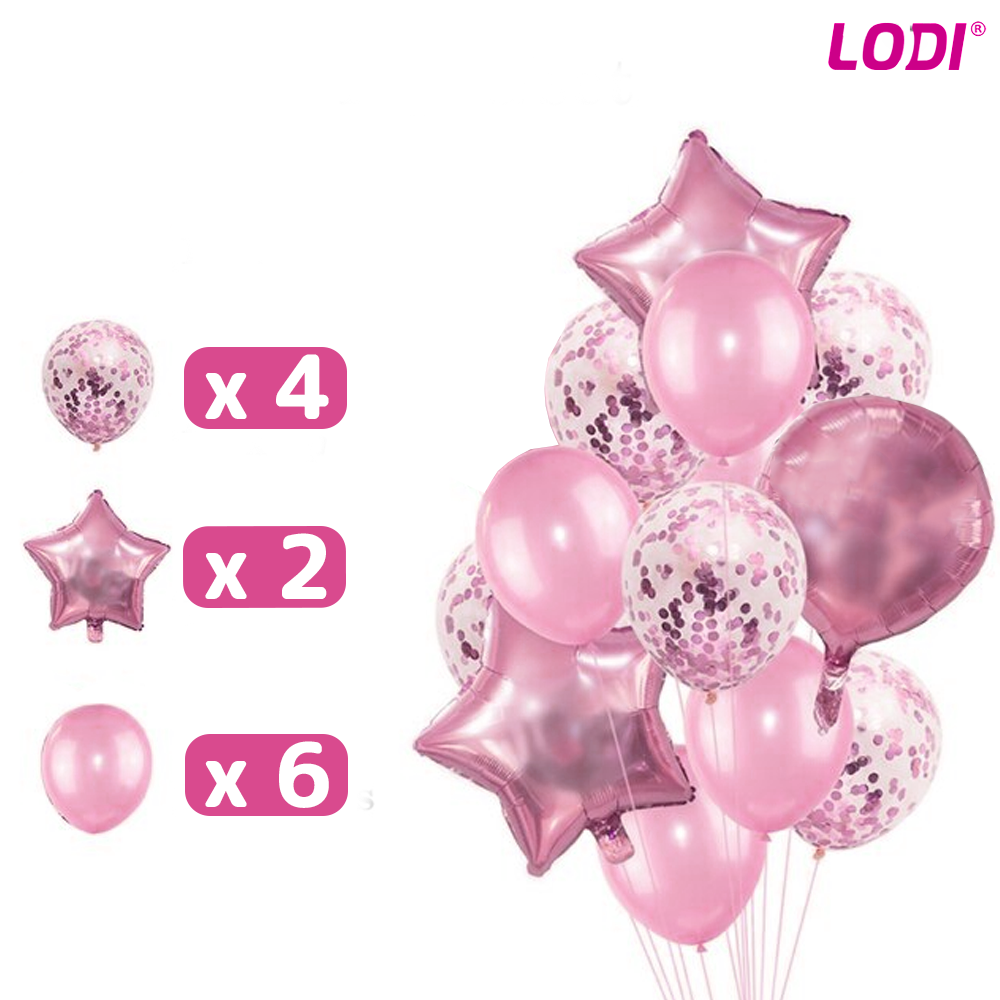 Set 25 Baloane Lodi717, Litere, pentru Petreceri/Aniversari/Evenimente, confetti, stelute, model HAPPY BIRTHDAY, rose