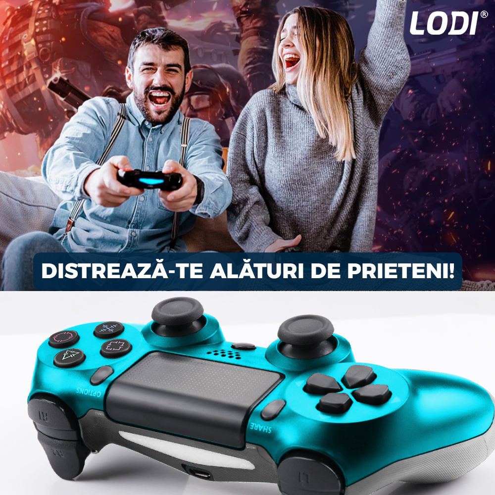Controller Wireless DoubleShock Lodi1197, compatibil cu PS4, joystick-uri analog, vibratie dubla, baterie performanta, verde