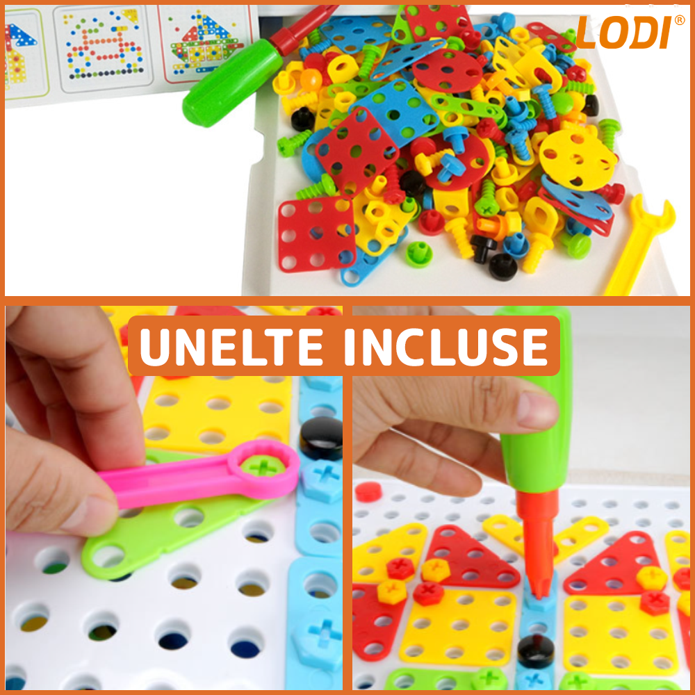 Jucarie Educativa si Interactiva 4in1 Lodi513, 234 piese, unelte pentru inginerie, pentru fete si baieti, manual inclus, puzzle 3D/2D, dezvoltare STEM, montessori, multicolor