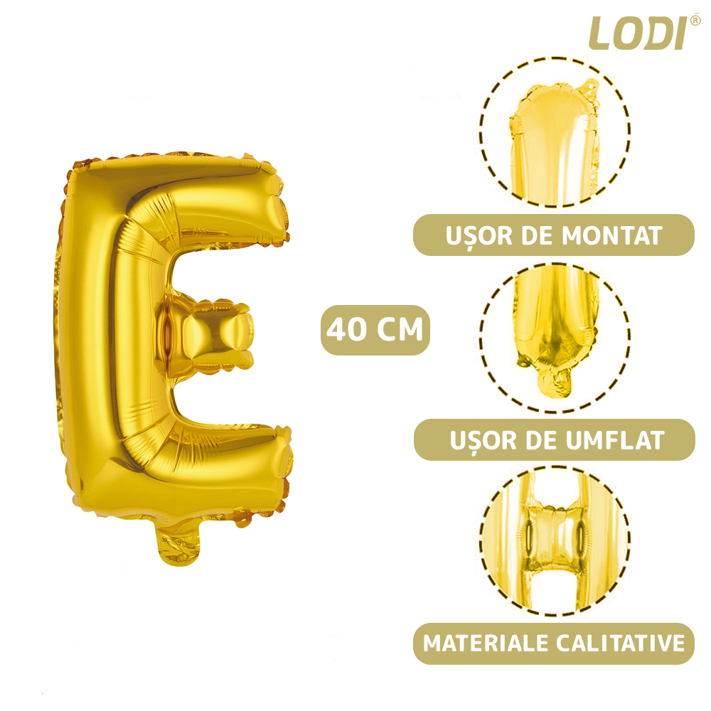 Balon in Forma de Litera E Lodi1468, metalizat, pentru Petreceri/Aniversari/Evenimente, rezistent, folie, gold, 40 cm