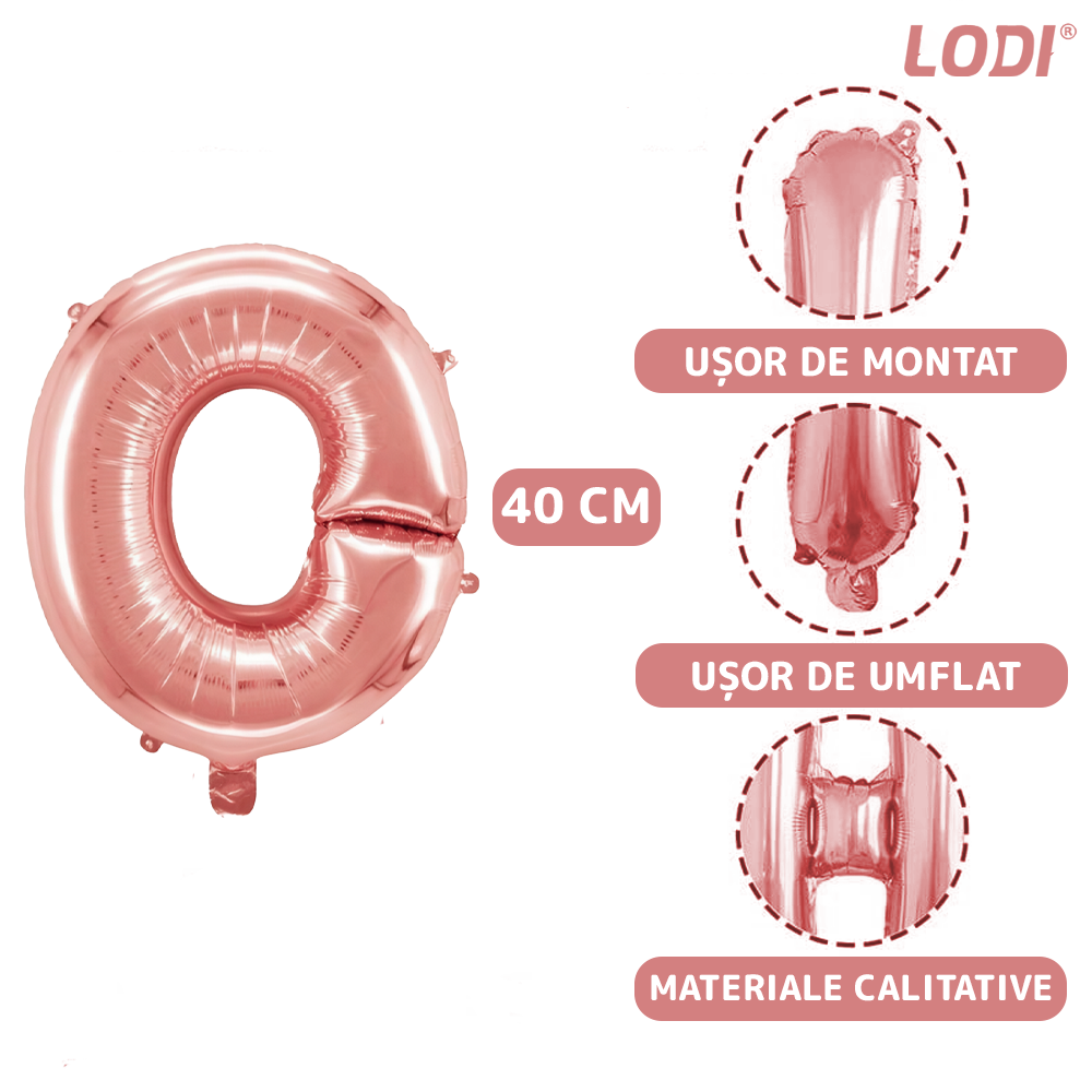 Balon in Forma de Litera O Lodi1474, metalizat, pentru Petreceri/Aniversari/Evenimente, rezistent, folie, rose gold, 40 cm