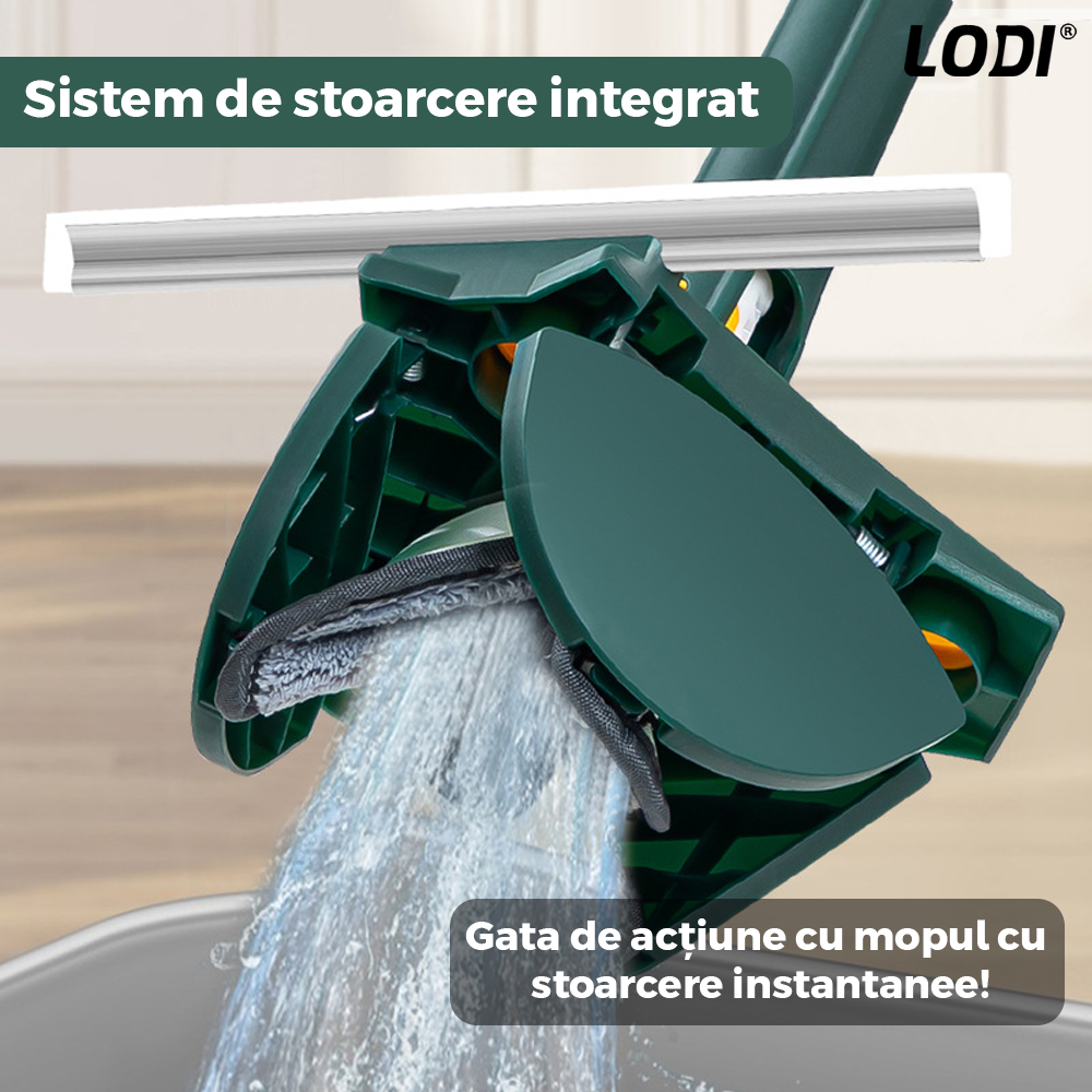 Mop cu Cap in Forma de Inima Lodi551, rotire 360 grade, telescopic, curatare usoara, 4 lavete incluse, 127 cm, verde/galben