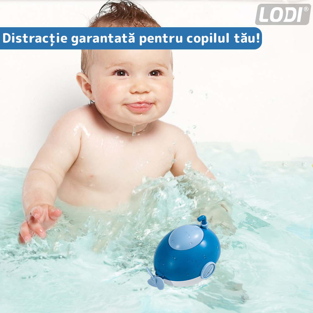Jucarie de Baie pentru Copii Lodi126, Submarin Inotator, interactiv, fara baterii, mecanism cu cheita, 8x11x8.5cm, albastru