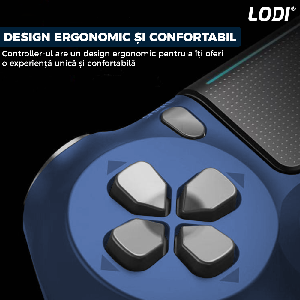 Controller Wireless DoubleShock Lodi1194, compatibil cu PS4, joystick-uri analog, vibratie dubla, baterie performanta, albastru