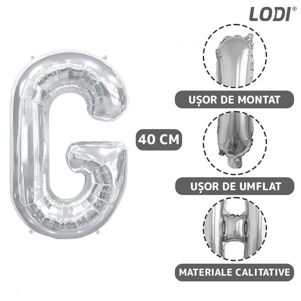 Balon in Forma de Litera G Lodi1483, metalizat, pentru Petreceri/Aniversari/Evenimente, rezistent, folie, silver, 40 cm