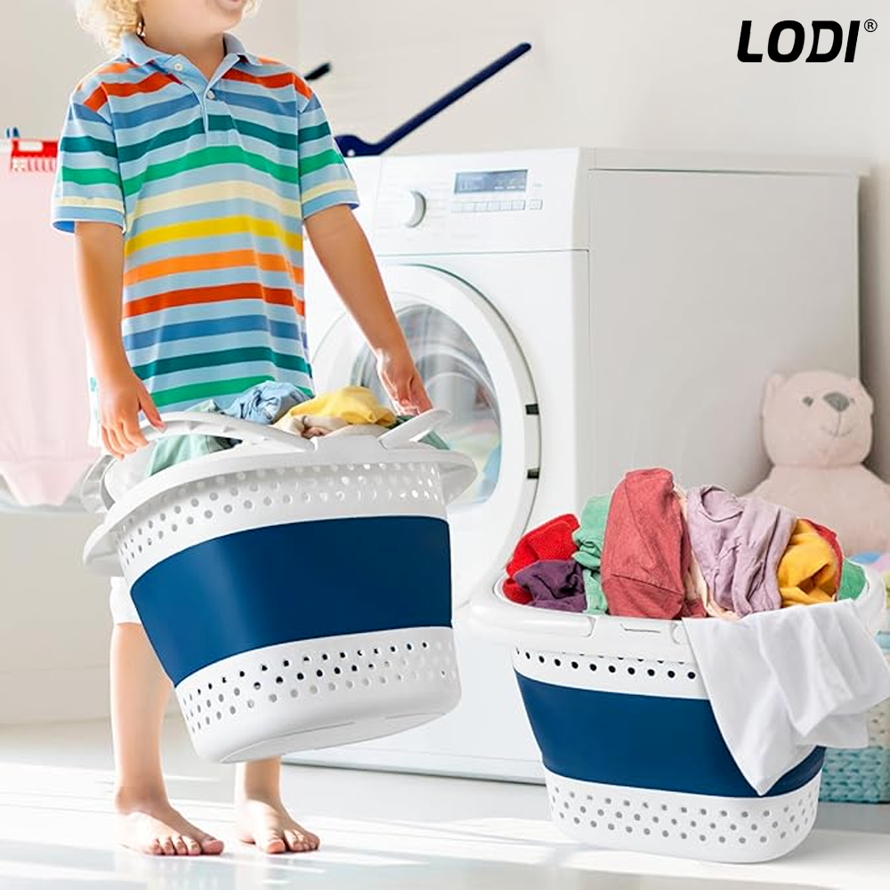 Cos de Rufe Pliabil Mic cu Manere Lodi942, organizare si depozitare, multifunctional, compact, 30 litri, 42 x 32 x 28 cm, albastru