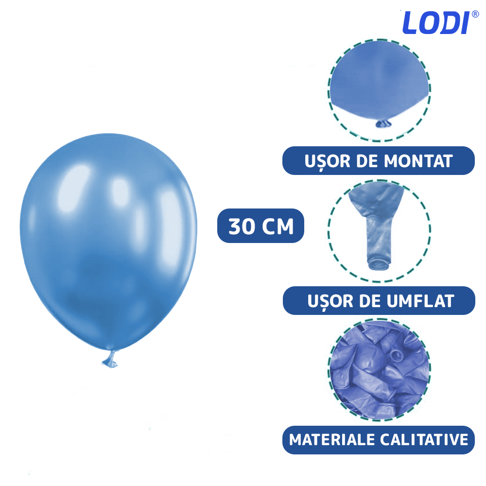 Set 10 Baloane Lodi725, Confeti, pentru Petreceri/Aniversari/Evenimente, o singura dimensiune, 2 culori, latex, albastru inchis