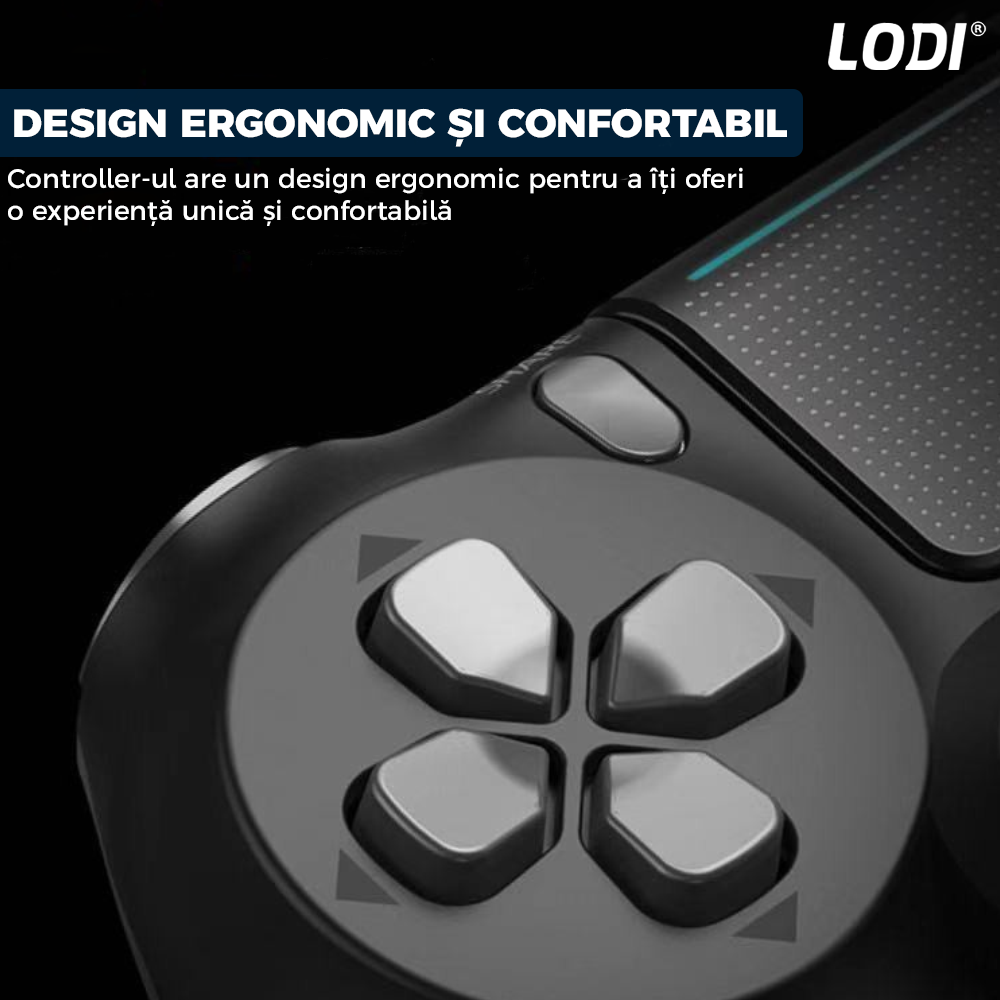 Controller Wireless DoubleShock Lodi540, compatibil cu PS4, joystick-uri analog, vibratie dubla, baterie performanta, negru