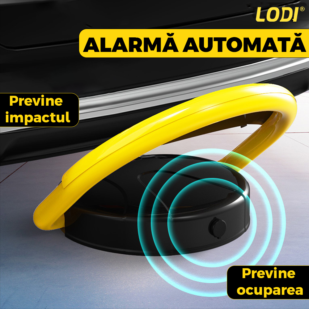Blocator Parcare Automat Lodi1059, pentru loc parcare si alee, cu telecomanda si alarma, greutate suportata 2 tone, material rezistent, anti-rugina, alimentare la retea, negru/galben