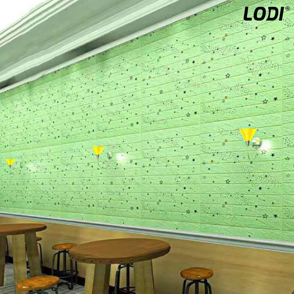 Set Tapet Caramida 3D Lodi72, model Stelute, suprafata acoperire 5.3 mp, autoadeziv, waterproof, usor de montat, design modern, 70x77 cm, verde