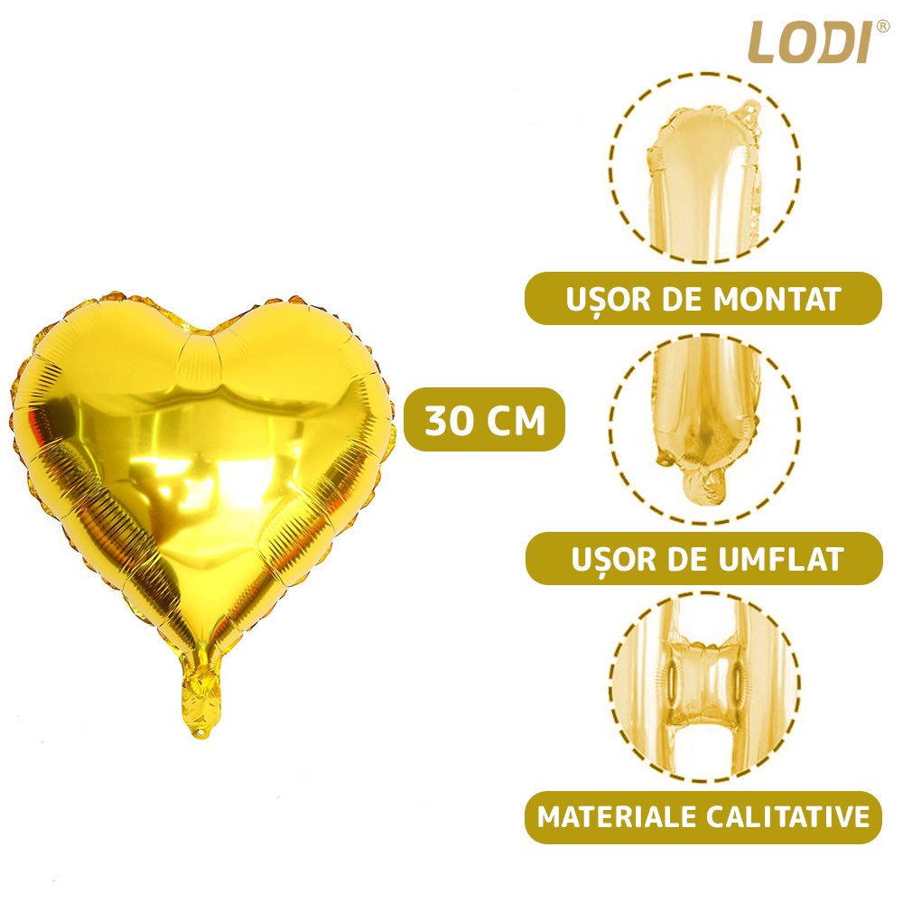 Set 27 Baloane Lodi768, Litere, pentru Petreceri/Aniversari/Evenimente, confetti, stelute, inimioare, model HAPPY BIRTHDAY, gold