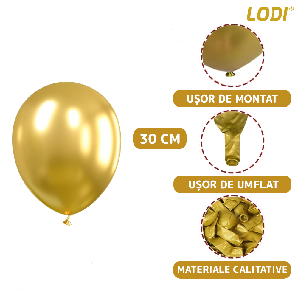 Set 50 Baloane Lodi721, pentru Petreceri/Aniversari/Evenimente, o singura dimensiune, latex, gold
