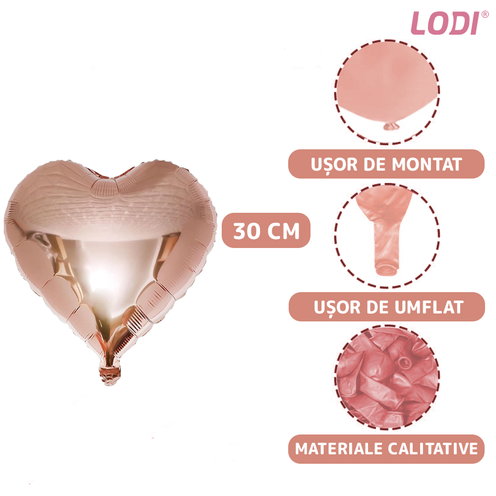 Set 48 Baloane Lodi728, Confeti, Inimioara, pentru Petreceri/Aniversari/Evenimente, o singura dimensiune, 2 culori, latex, rose gold