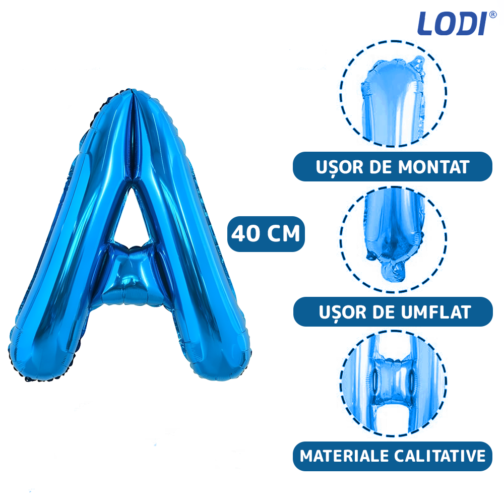 Balon in Forma de Litera A Lodi1021, metalizat, pentru Petreceri/Aniversari/Evenimente,rezistent, folie, albastru, 40 cm
