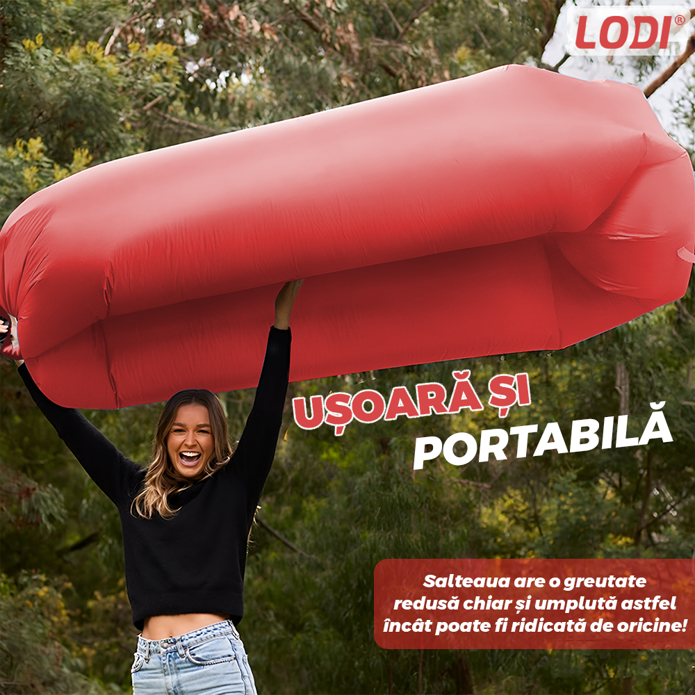 Saltea Gonflabila Tip Sezlong Lazybag Lodi1232, material rezistent, umflare fara pompa, pentru plaja/picnic/camping, rucsac de depozitare, 190 x 70 cm, rosu