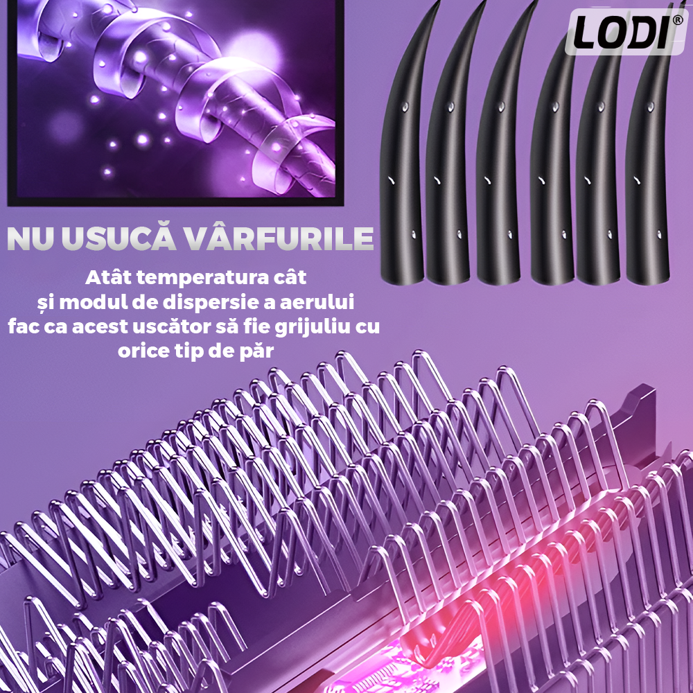 Uscator Profesional de Par 3 in 1 Lodi1084, aparat multifunctional coafare si uscare, 3 accesorii incluse, 1200W, alb