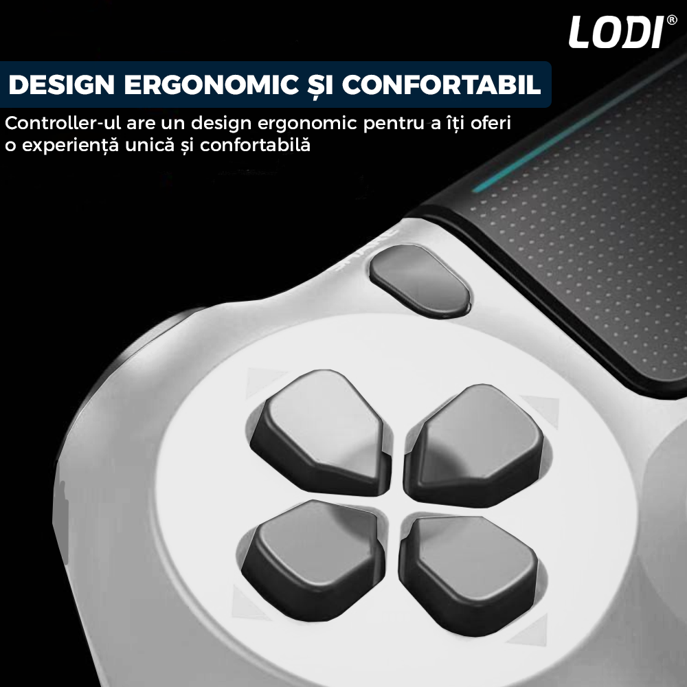 Controller Wireless DoubleShock Lodi1193, compatibil cu PS4, joystick-uri analog, vibratie dubla, baterie performanta, alb