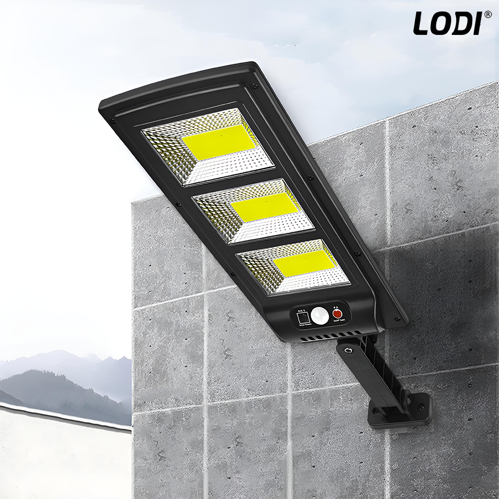 Lampa Solara Stradala 3 LED-uri Lodi882, control prin telecomanda, senzor de miscare, 3 moduri de iluminare, protectie IP65, Waterproof, exterior, negru