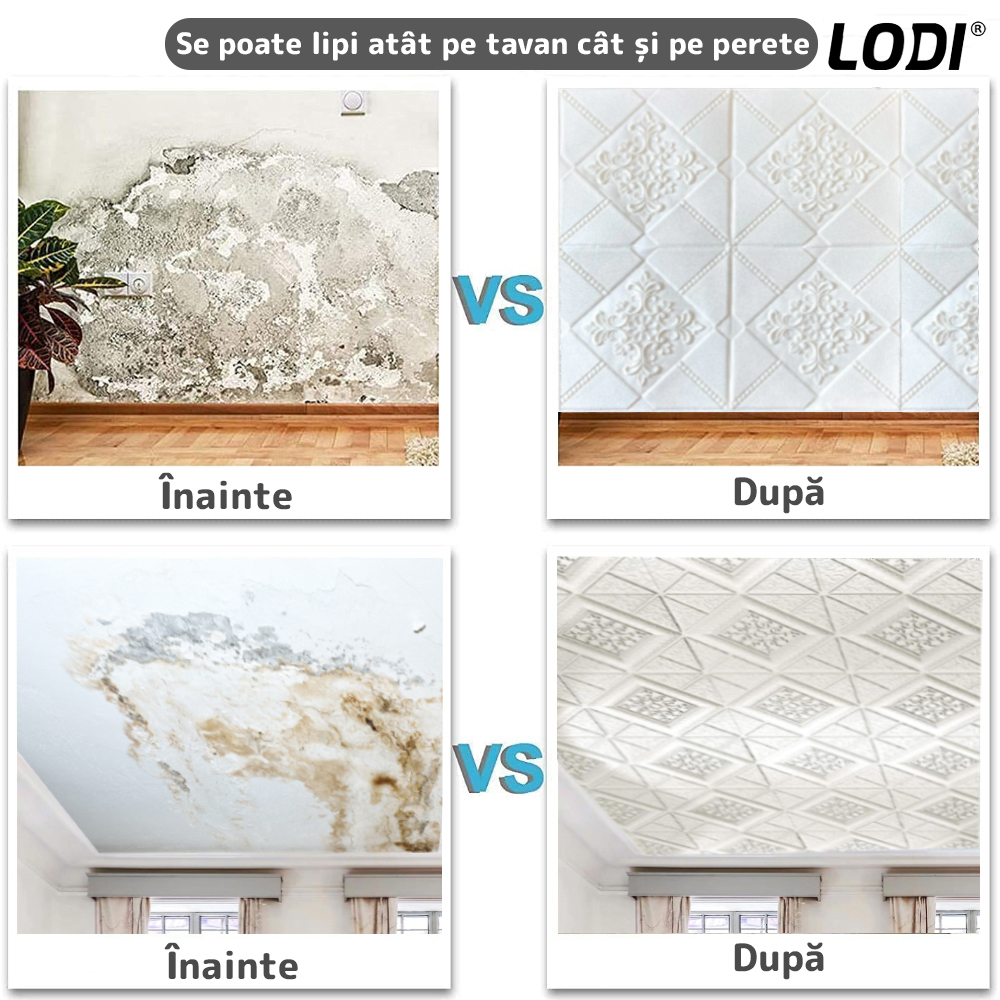 Set Tapet 3D Lodi115, suprafata acoperire 4.9 mp, autoadeziv, perete/tavan, model floral, waterproof, usor de montat, design modern, 70x70 cm, alb