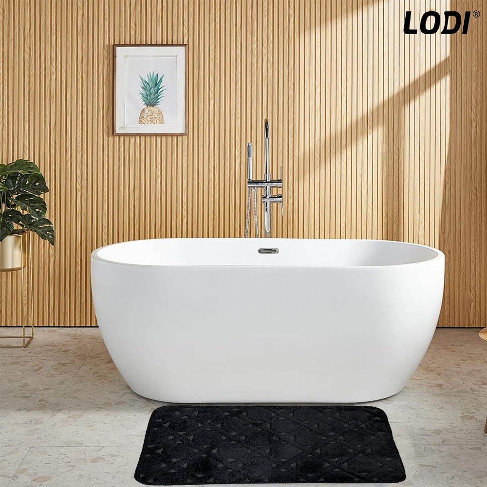 Set 2 Covorase de Baie Lodi1017, anti-derapante, material moale, design modern, model trifoi, 80x50 & 50x40cm, negru