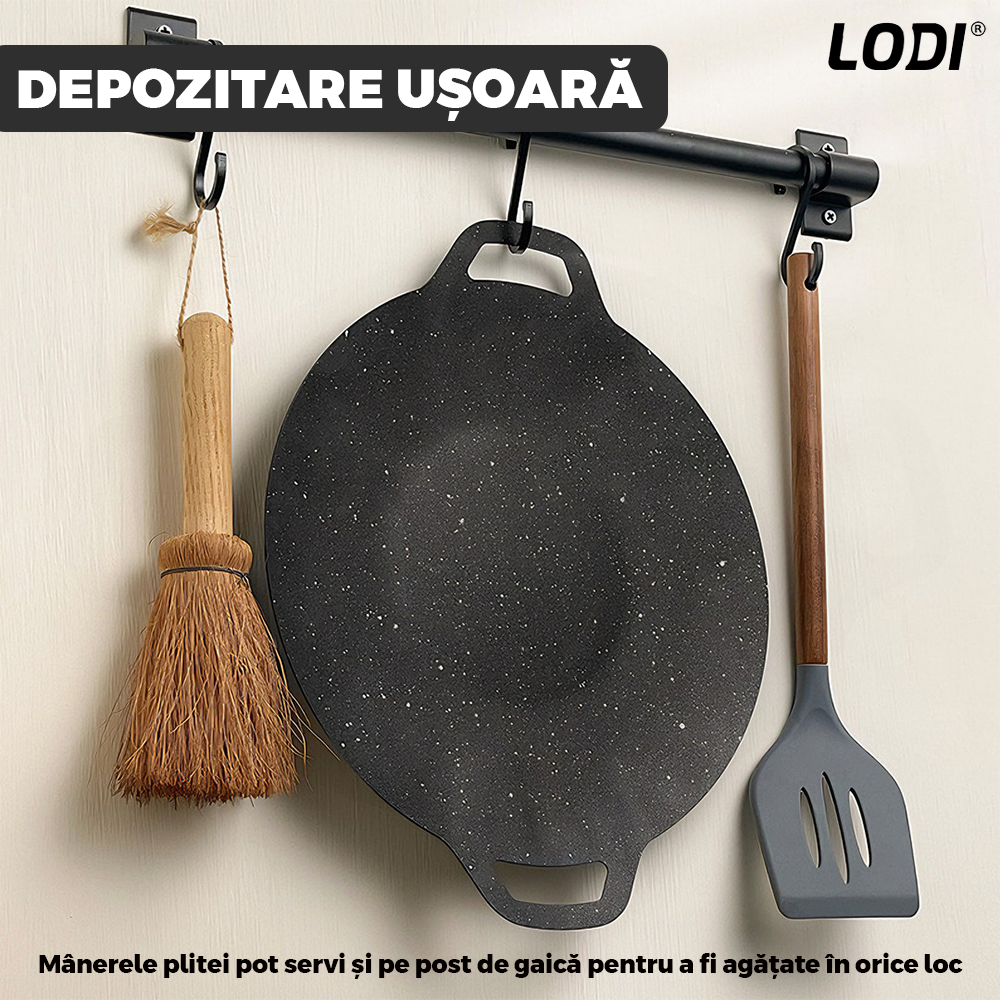 Plita Japoneza Lodi1047, invelis antiaderent, pluristratificata, materiale rezistente, spatioasa, diametru 32 cm, negru