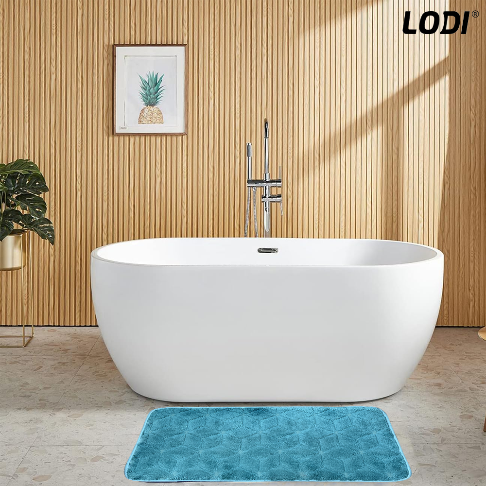 Set 2 Covorase de Baie Lodi1020, anti-derapante, material moale, design modern, model romburi, 80x50 & 50x40cm, turcoaz