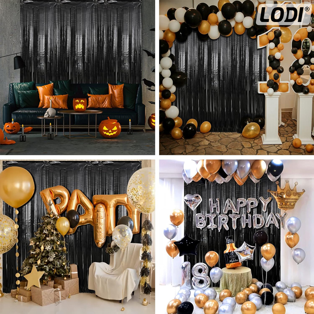 Set 2 bucati Perdea Decorativa Lodi325, din folie negru metalizat, pentru petreceri aniversare