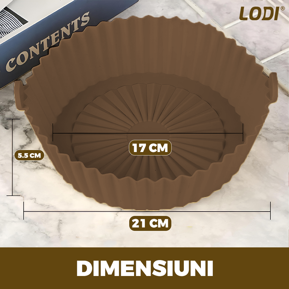 Tava de Copt Rotunda Lodi1310, pentru friteuza/cuptor/microunde, antiaderenta, rezistenta la temperaturi inalte, 21 x 17 cm, maro