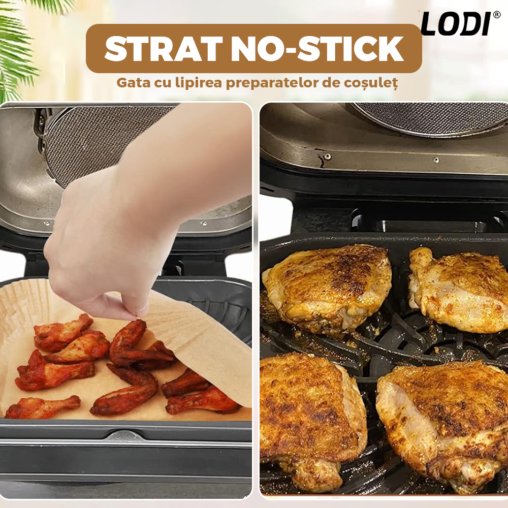 Set 600 Bucati Hartie de Copt pentru Air Fryer Lodi968, friteuza, unica folosinta, , 22 x14 x 4.5 cm, dreptunghiular, maro