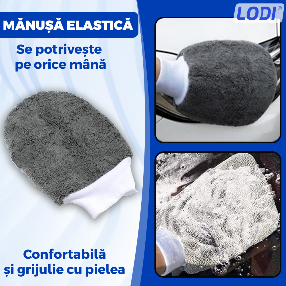 Kit pentru Curatare si Detailing Auto Lodi724, interior/exterior, pamatuf, manusa, burete dublu, 3 lavete, 3 piese pentru lustruire, microfibra, gri