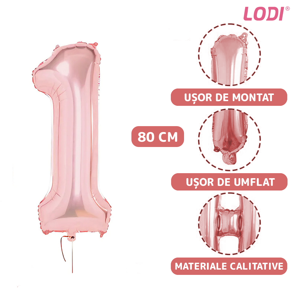 Set 12 Baloane Lodi1060, Cifra 1, pentru Petreceri/Aniversari/Evenimente, Stea/Rotunde/Confetti, 3 culori, latex, rose gold