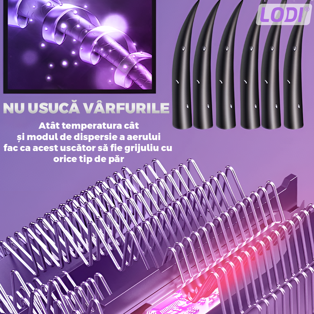 Uscator Profesional de Par 3 in 1 Lodi973, aparat multifunctional coafare si uscare, 3 accesorii incluse, 1200W, multicolor pastel