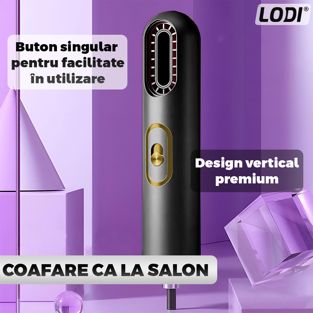 Uscator Profesional de Par 3 in 1 Lodi1083, aparat multifunctional coafare si uscare, 3 accesorii incluse, 1200W, negru