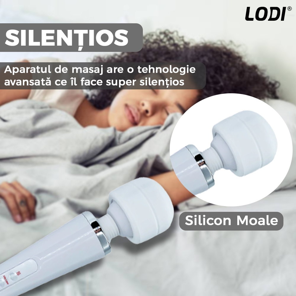 Aparat de Masaj Lodi1095, 10 Frecvente de Vibratii, waterproof, alimentare USB, portabil, elimina durerile musculare, alb