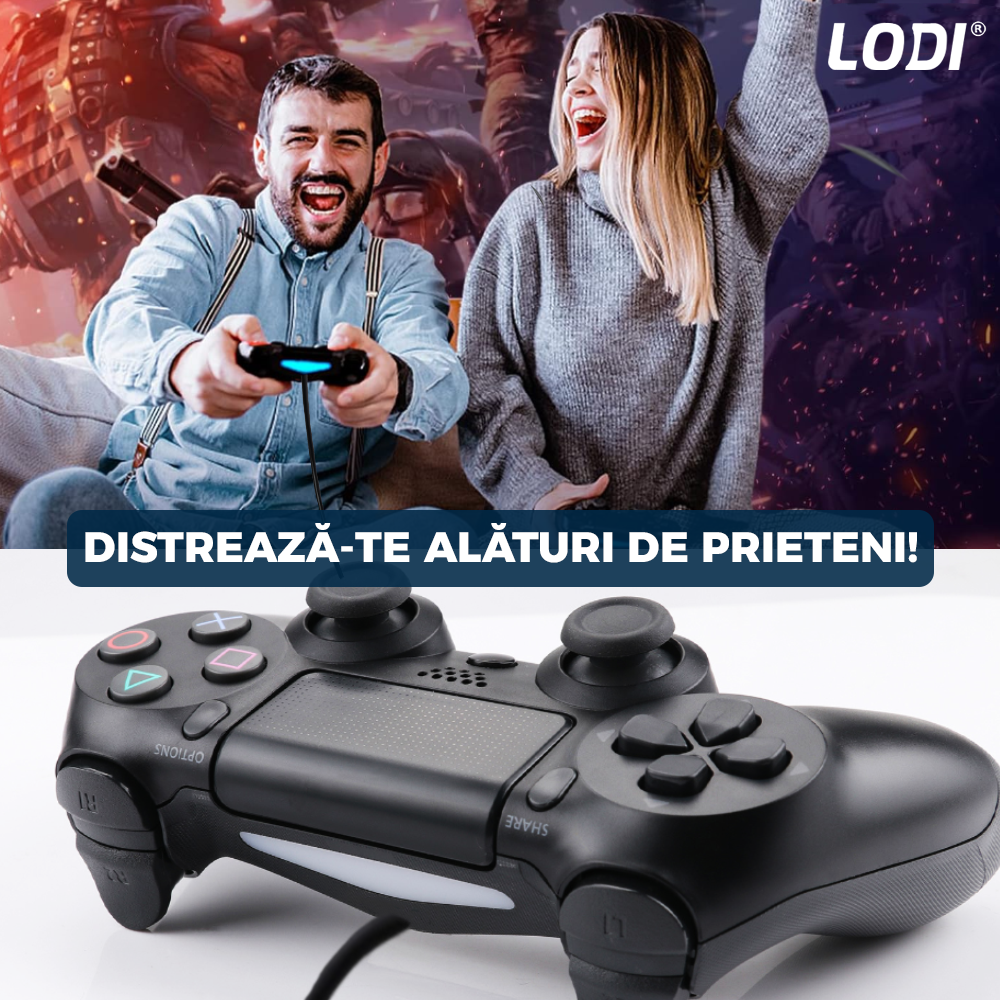 Controller cu Fir DoubleShock Lodi541, compatibil cu PS4, joystick-uri analog, vibratie dubla, negru