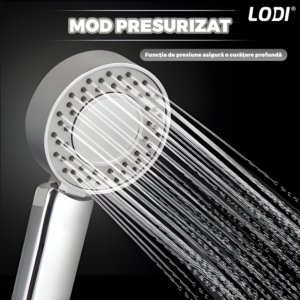 Para de Dus Dubla Lodi1507, recipient de sapun incorporat, 2 moduri de utilizare, mod presiune ridicata, mod spa, usor de utilizat, operare fara butoane, gri