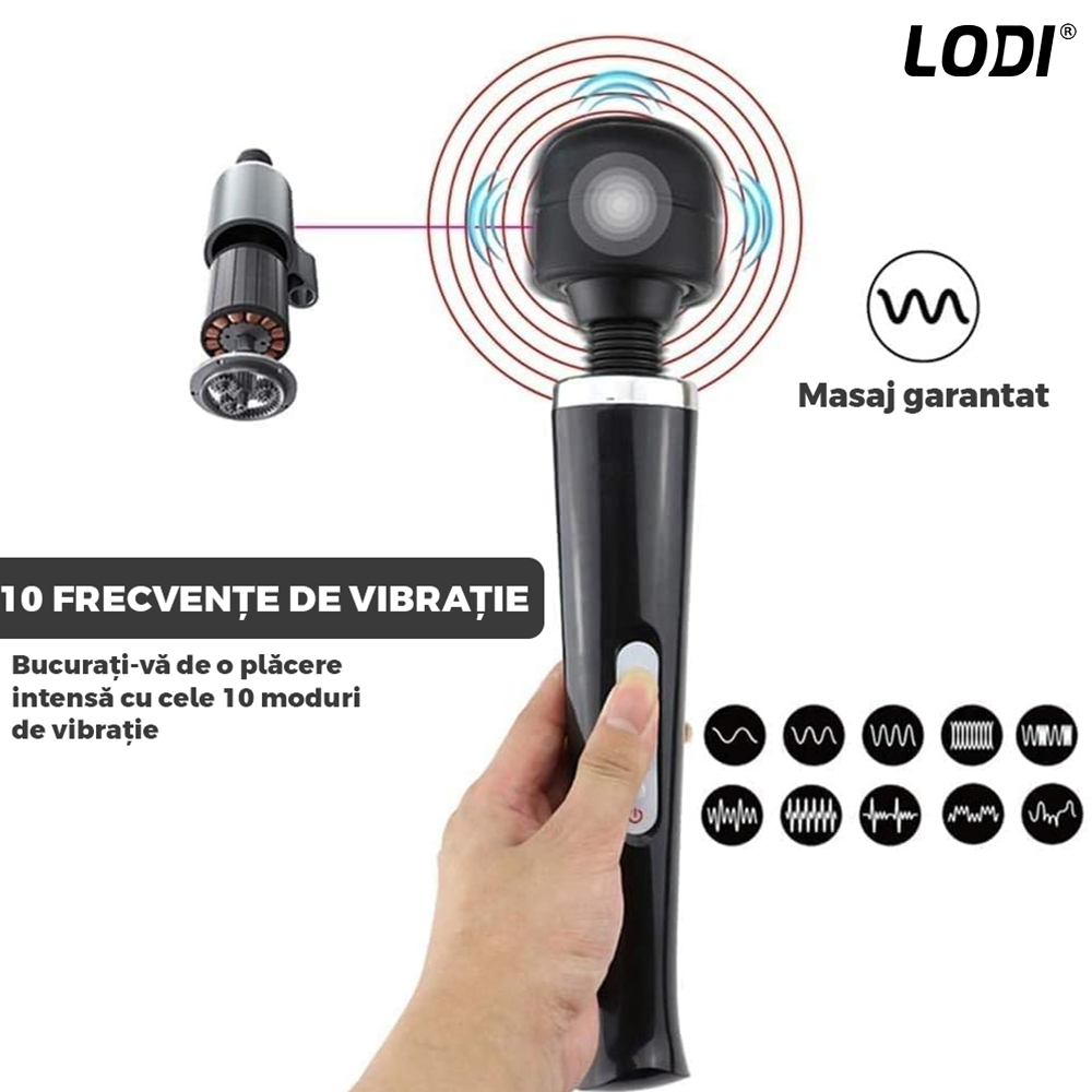 Aparat de Masaj Lodi1093, 10 Frecvente de Vibratii, waterproof, alimentare USB, portabil, elimina durerile musculare, negru
