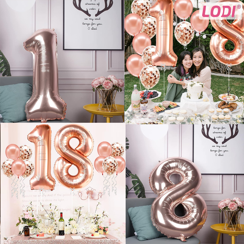 Set 2 Baloane Cifra 18 Lodi720, pentru Petreceri/Aniversari/Evenimente/Majorate, 105 cm, rose gold
