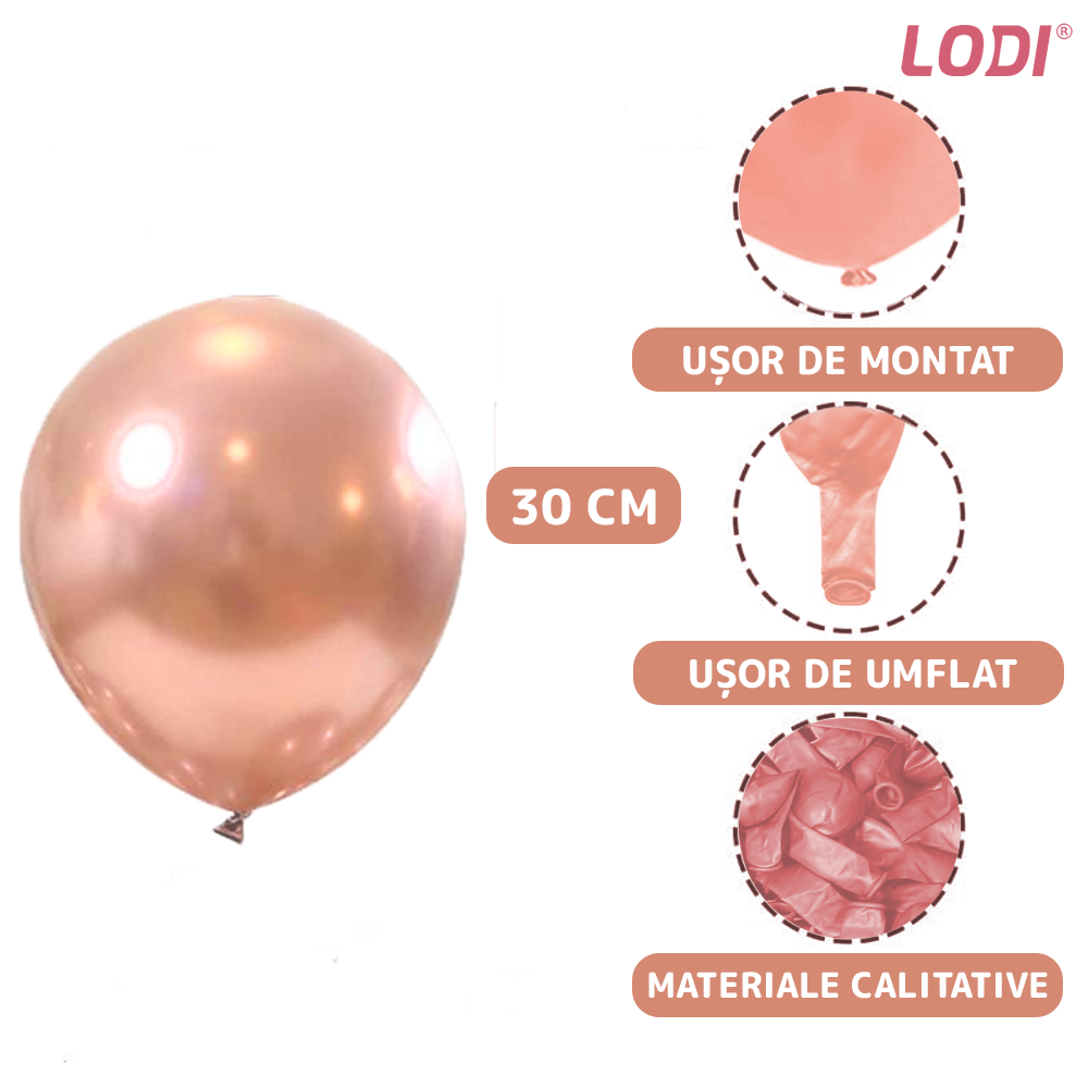 Set 25 Baloane Lodi773, pentru Petreceri/Aniversari/Evenimente, o singura dimensiune, latex, rose gold