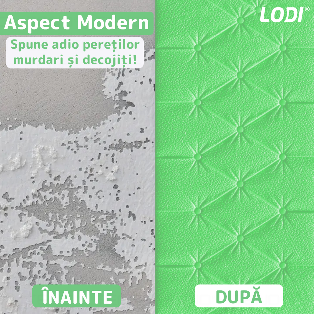 Set Tapet 3D Lodi388, suprafata acoperire 2.45 mp, autoadeziv, waterproof, design modern, usor de montat, 70x35cm, verde