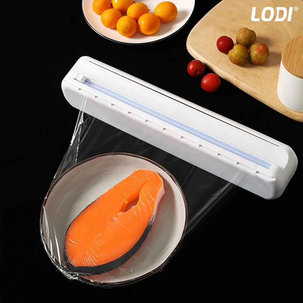 Dispenser de Bucatarie Lodi1417, pentru folie alimentara/ folie de aluminiu/ hartie de copt, rezistent, montare usoara cu ventuze, compatibil cu diverse dimensiuni de role, alb