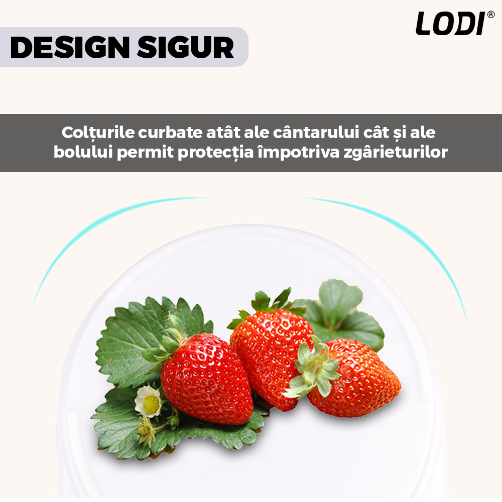 Cantar Electronic de Bucatarie Lodi646, bol inclus, capacitate maxima 5 kg, acuratete 1 g, afisaj digital, resetare la pornire, 3 unitati de masura, functionare cu baterii 2 x AA, alb