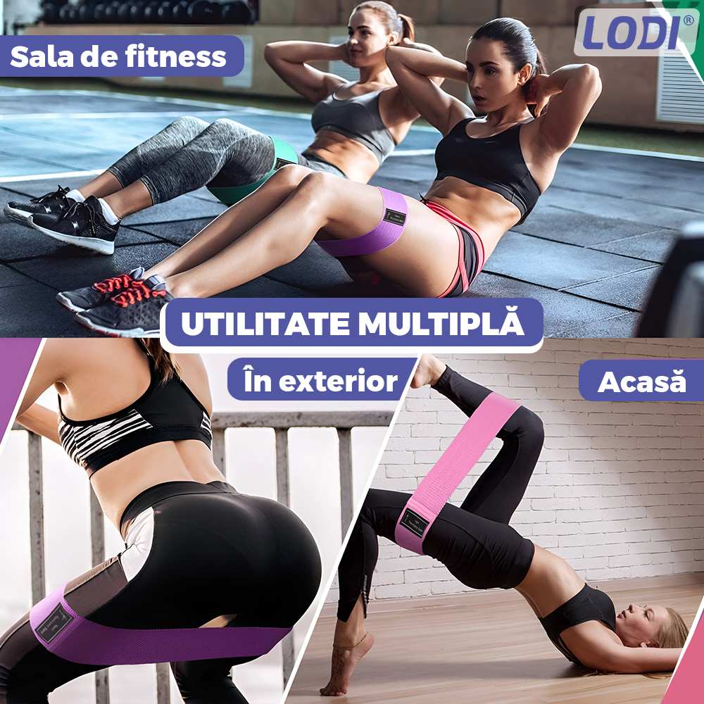 Set 3 Benzi Elastice pentru Antrenament Lodi1212, 3 niveluri de rezistenta, tesatura rezistenta, pentru incepatori/intermediari/avansati, culori pastelate