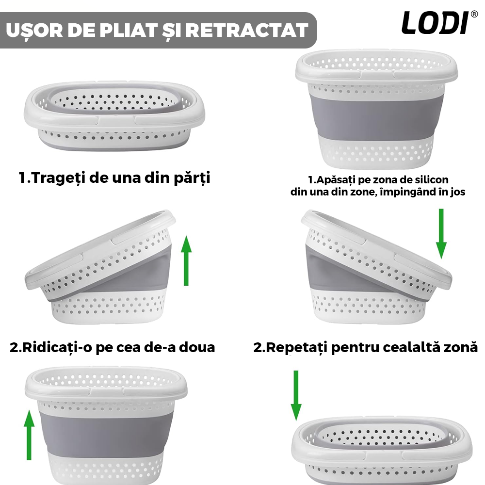 Cos de Rufe Pliabil cu Manere Lodi668, organizare si depozitare, multifunctional, compact, 42 litri, 50 x 38 x 29 cm, gri