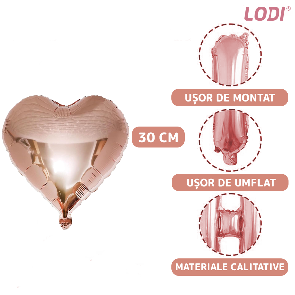 Set 27 Baloane Lodi757, Litere, pentru Petreceri/Aniversari/Evenimente, confetti, stelute, inimioare, model HAPPY BIRTHDAY, rose gold