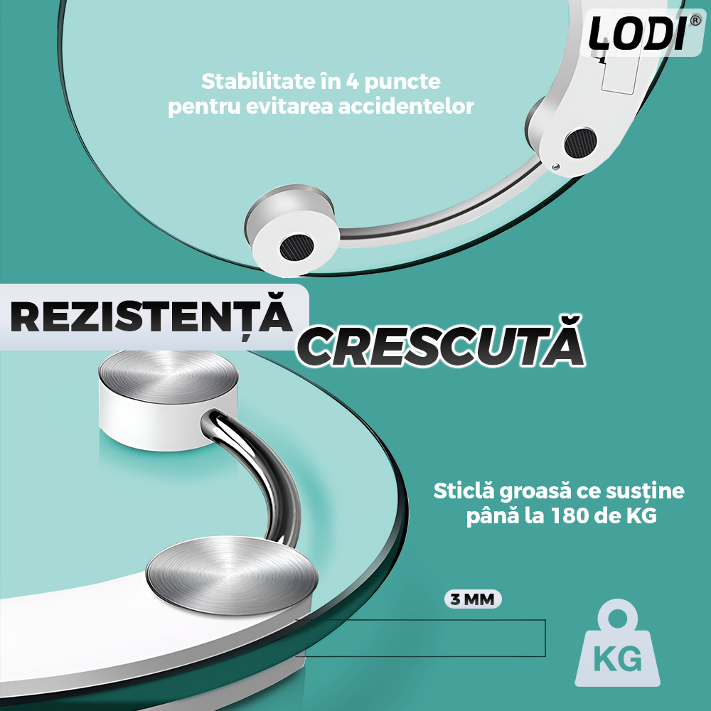Cantar Electronic Corporal Lodi1260, rotund, afisaj digital, precizie ridicata, senzori de greutate, conversie la unitate, capacitate de 150 kg, transparent