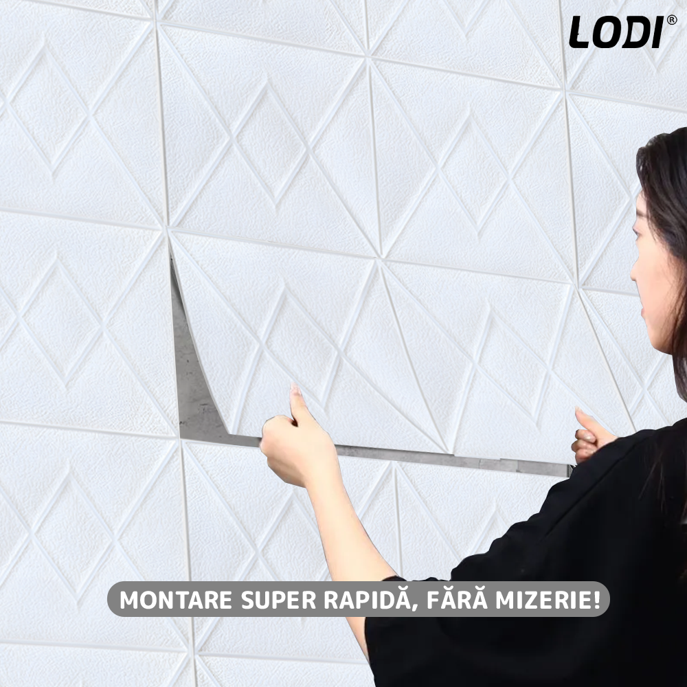 Set 10x Tapet 3D Lodi842, suprafata acoperire 4.9 mp, autoadeziv, Model Romburi, perete/tavan, waterproof, usor de montat, design modern, 70x77 cm, alb