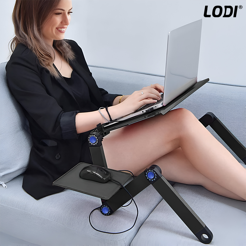 Masuta pentru Laptop 2 in 1 Lodi1451, reglabila pe inaltime, fante de aerisire, suport reglabl pentru mouse, multifunctionala, versatila, 42 x 26 cm, negru