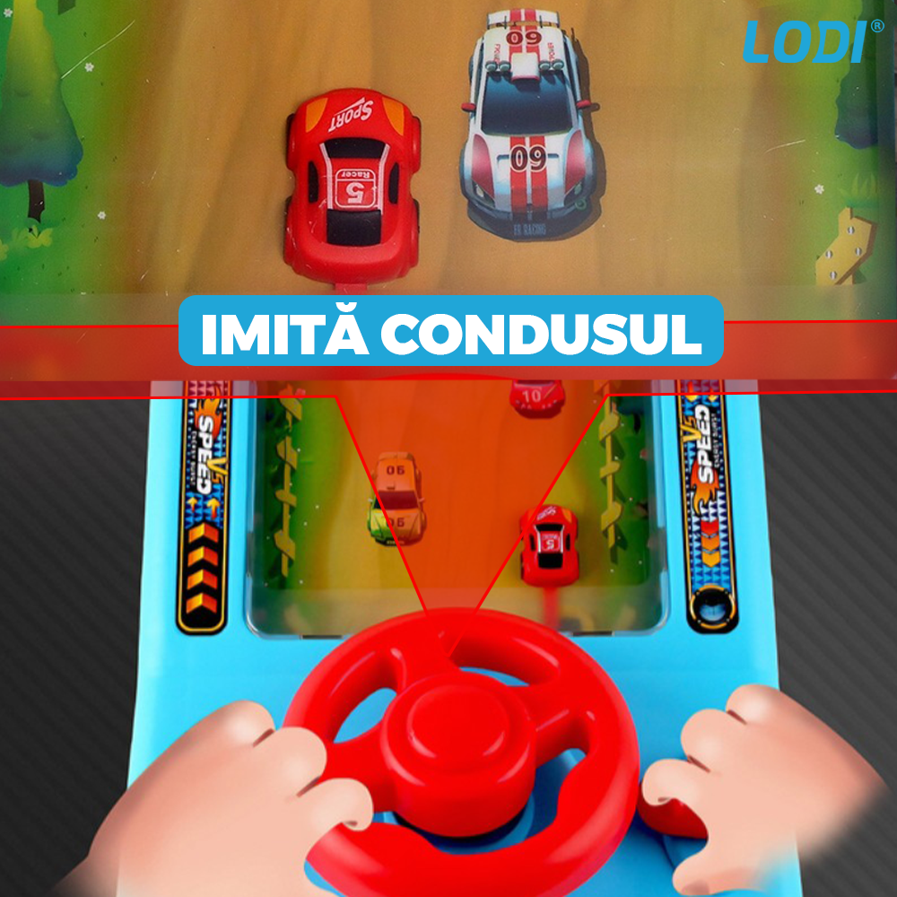 Simulator Auto Curse de Masini Lodi1065, joc interactiv de condus, functii diverse, buton de muzica, sirena, claxon, acceleratie, albastru
